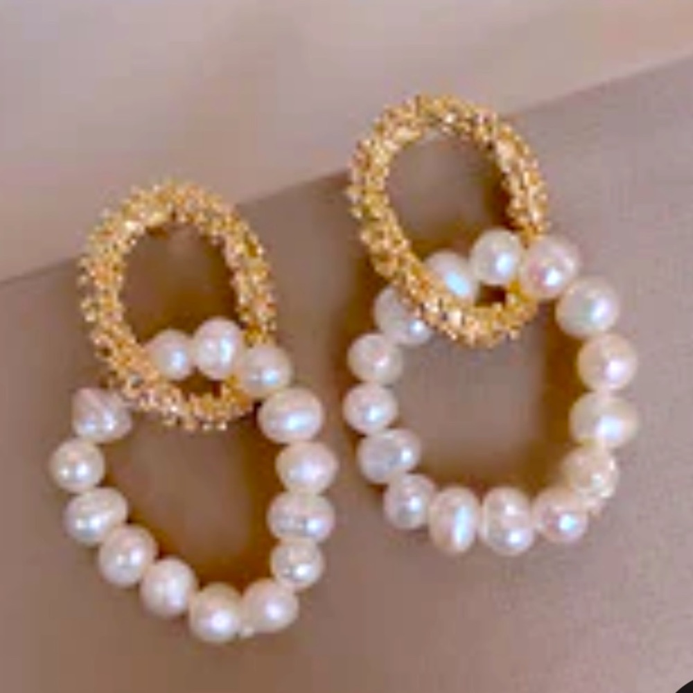 (3 for$19) Circle Gold & Freshwater Pearl Ear Stud